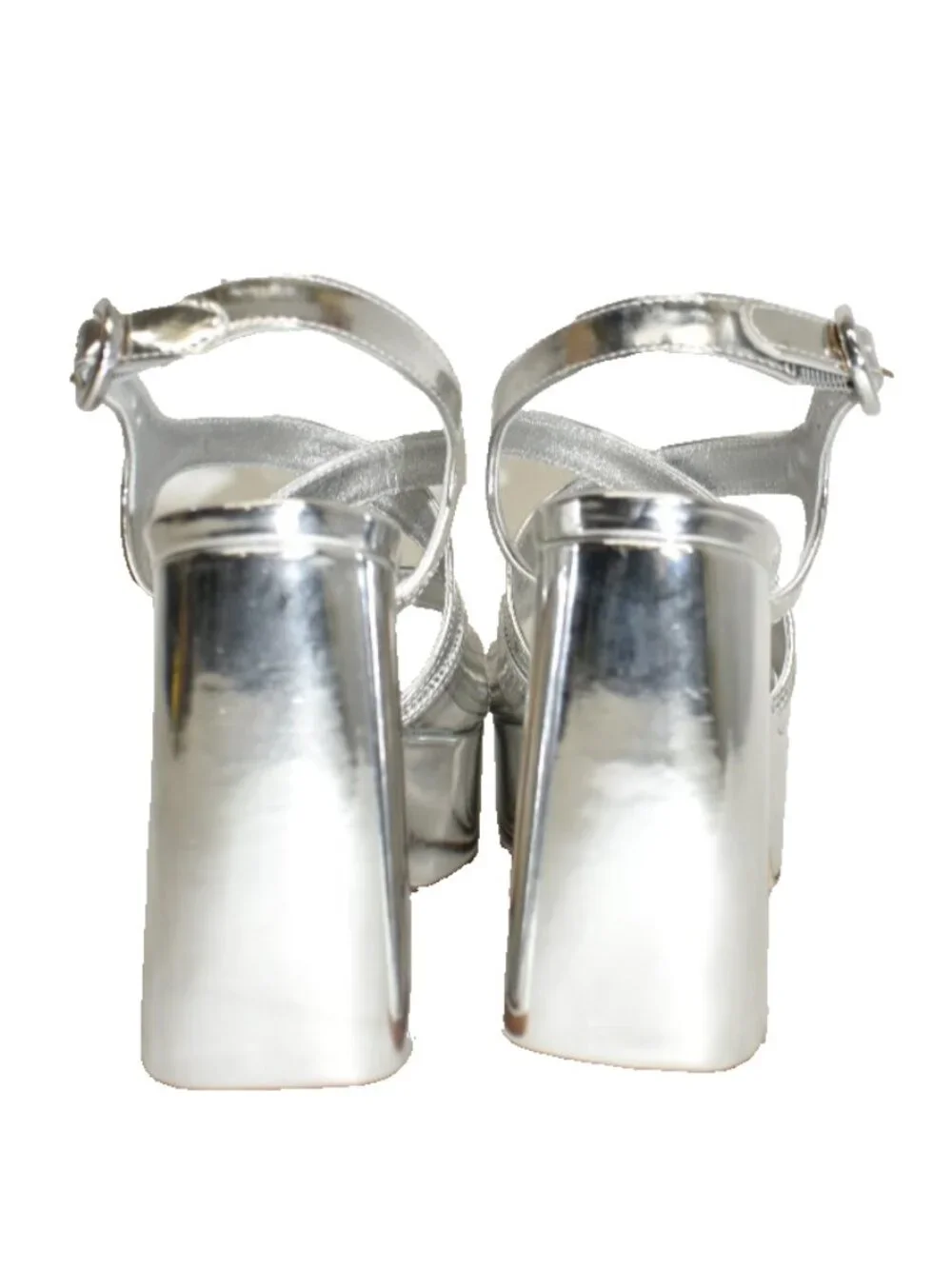 $350 Larroude Bee Platform BLOCK LEATHER SILVER CRISS CROSS SANDAL 6.5 (DD1)